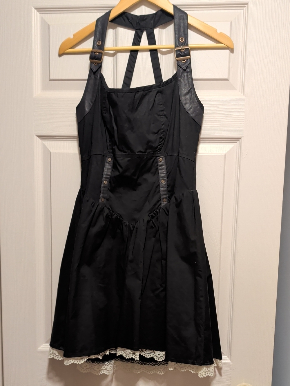Black Halter Mini Dress with Lace Trim